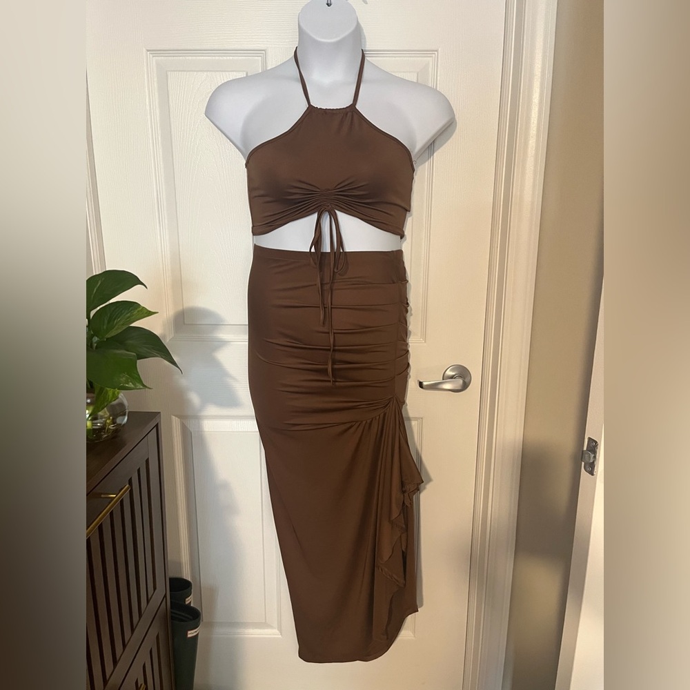 Fashion Nova Chocolate Halter Skirt Set